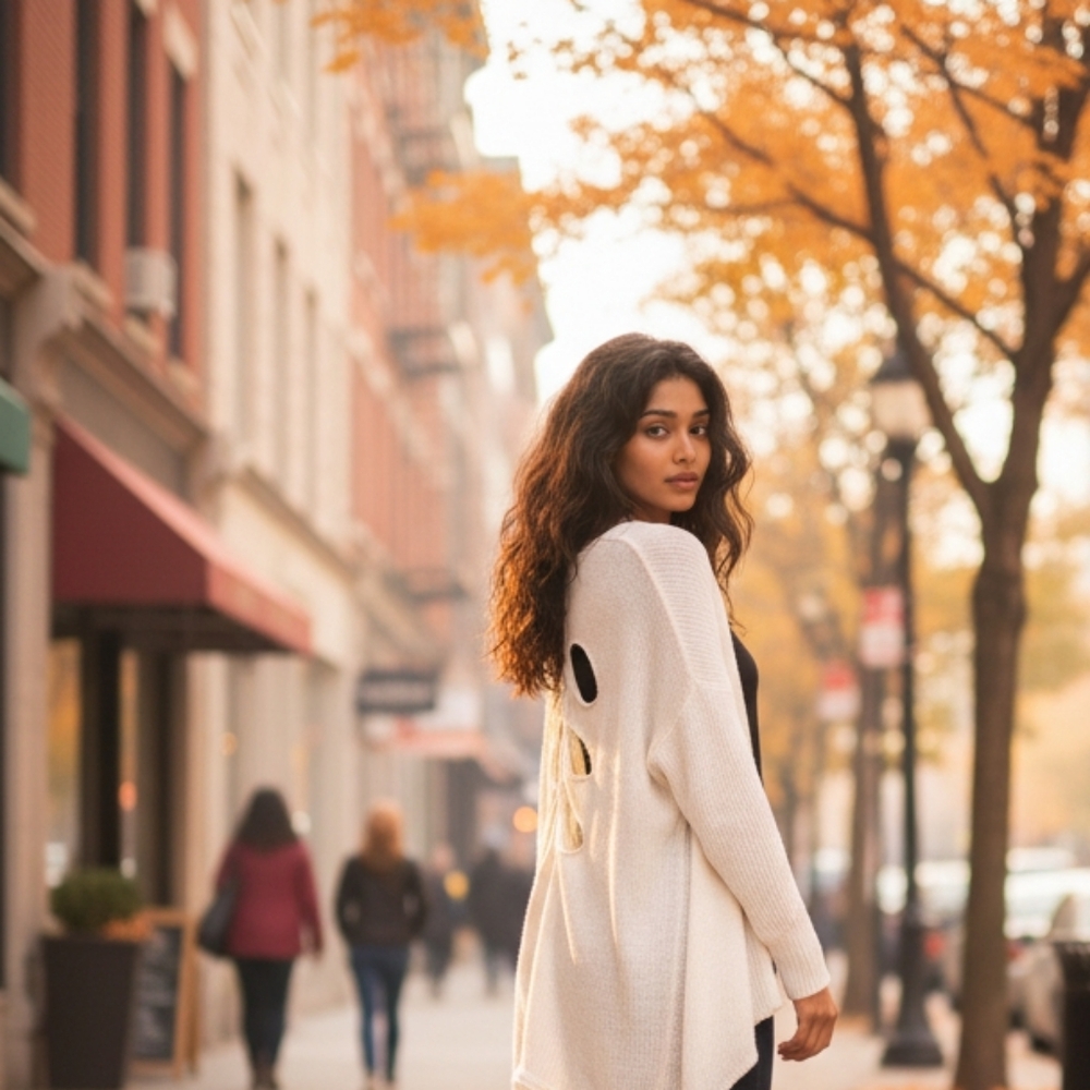 Whimsical Open back Cut Out Sweater Open Front Cardigan Ivory XL